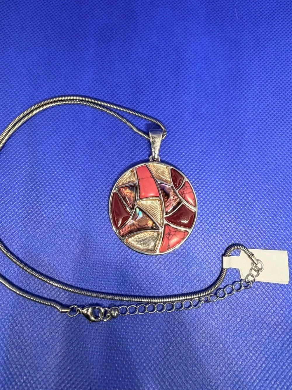 Red Mosaic Inlay Pendant Necklace